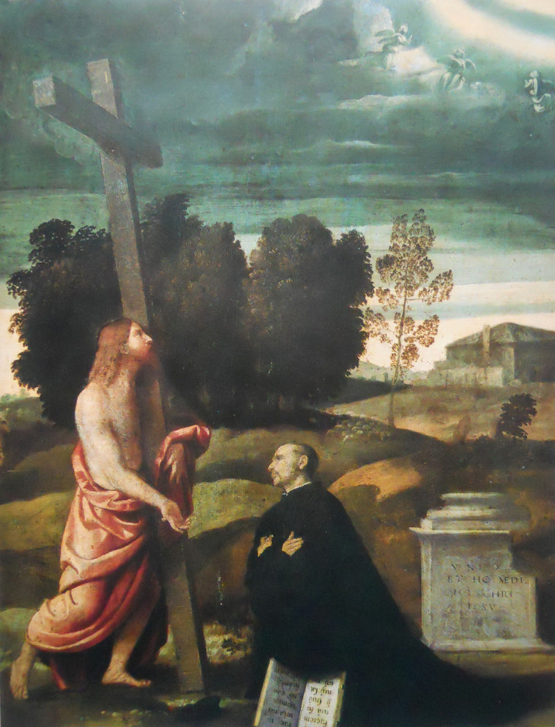 Kristus ristin kanssa edessään polvistunutta hahmoa - Alessandro Bonvicino