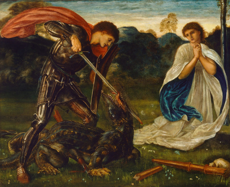 Taistelu: Pyhä Yrjö tappaa lohikäärmeen - Edward Burne-Jones