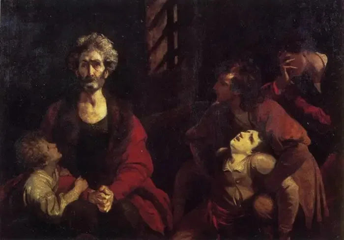 Ugolinin kreivi ja hänen lapsensa vankilassa - Joshua Reynolds