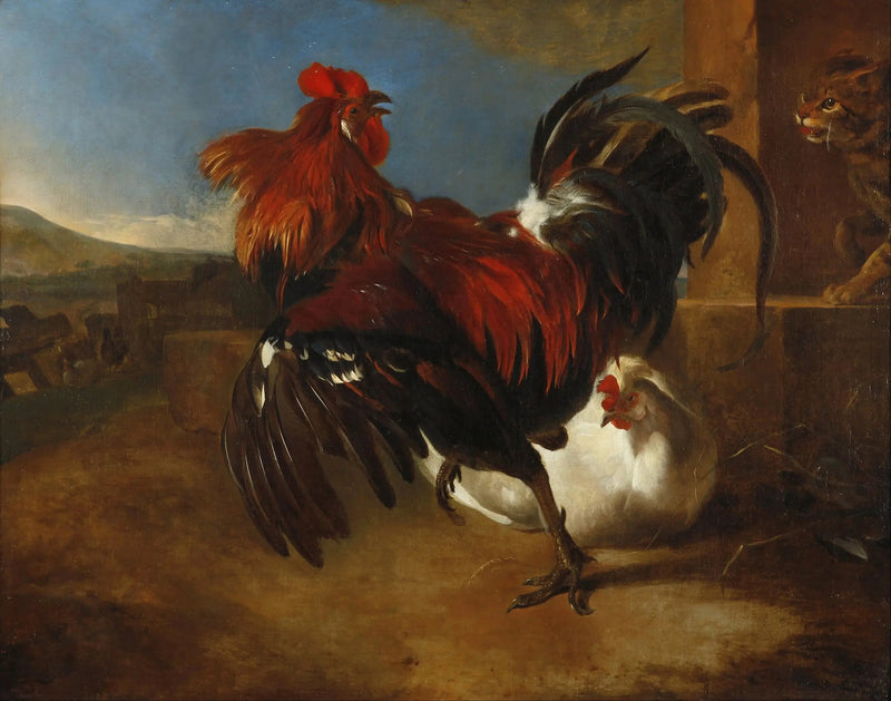 Vihainen kukko kanalassa - Melchior de Hondecoeter