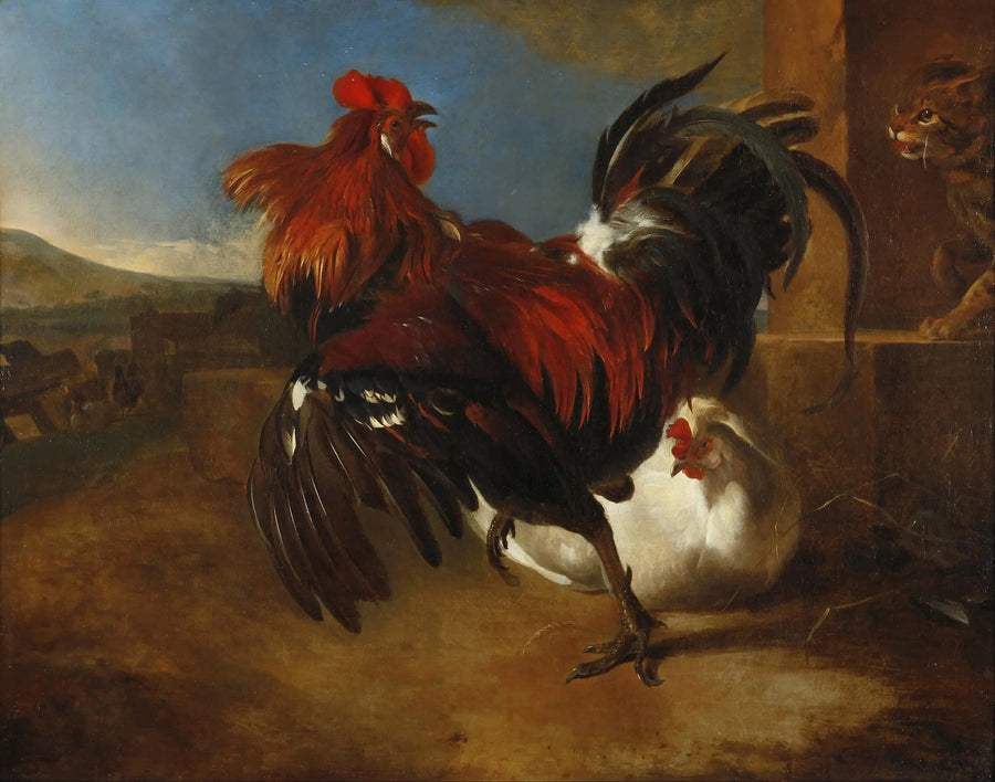 Vihainen kukko kanalassa - Melchior de Hondecoeter