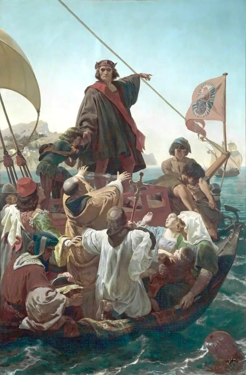 Colombuksen lähtö Palosista, Espanjasta, vuonna 1492 - Emanuel Leutze