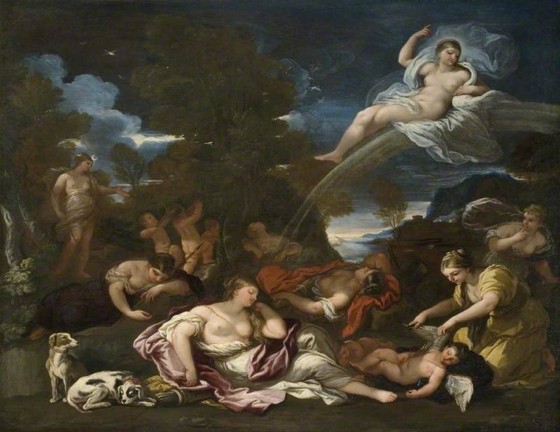 Cupidon denukleaarinen luopuminen, siveyden allegoria - Luca Giordano