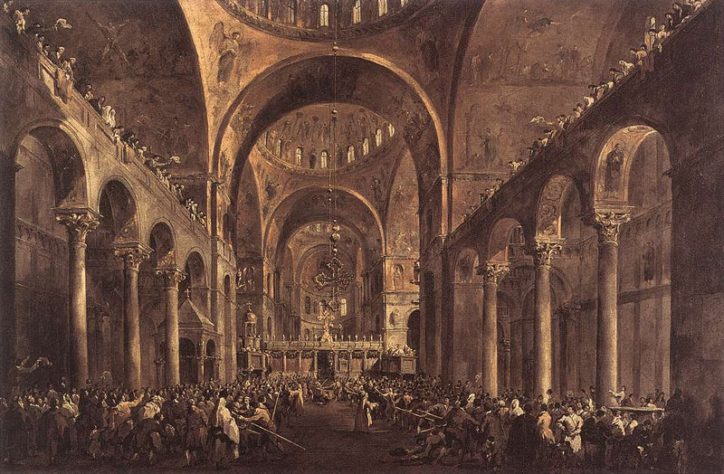 Doge Alvise IV Mocenigo esiintyy kansalle San Marco -basilikassa 1763 - Francesco Guardi