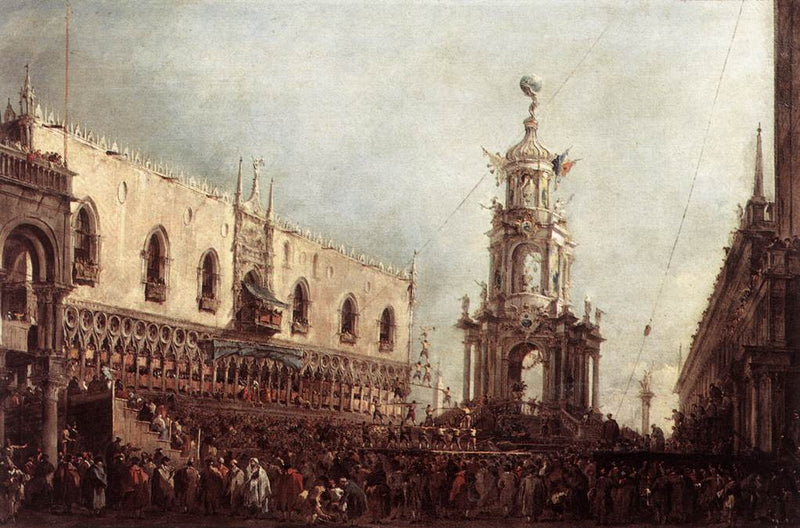 Venetsian doge osallistuu Fat Thursday -juhliin Piazzettalla - Francesco Guardi