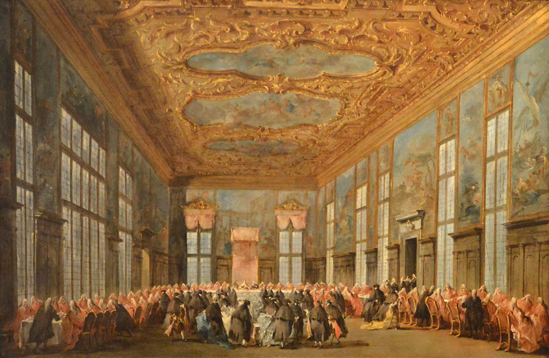Venetsian doge tarjoaa lounaan lähettiläille - Francesco Guardi