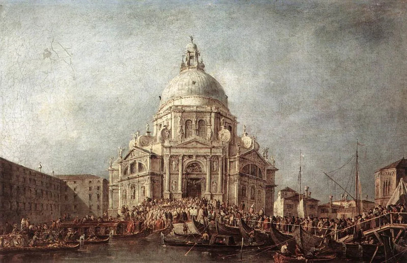 Venetsian doge käy Saluten luona 21. marraskuuta, päivänä jolloin muistetaan vuoden 1630 ruton loppu - Francesco Guardi