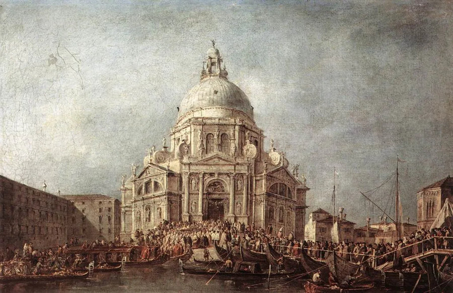 Venetsian doge käy Saluten luona 21. marraskuuta, päivänä jolloin muistetaan vuoden 1630 ruton loppu - Francesco Guardi