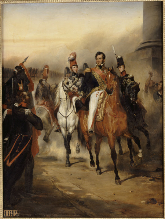 Orléansin herttua vastaanottaa Tronen portilla ensimmäisen husaarihävittäjän, jota johtaa Chartresin herttua, 1. elokuuta 1830 - Ary Scheffer