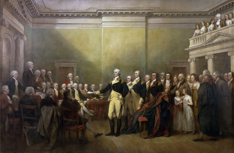 Yhdysvaltain kenraali George Washington erota komissioistaan - John Trumbull