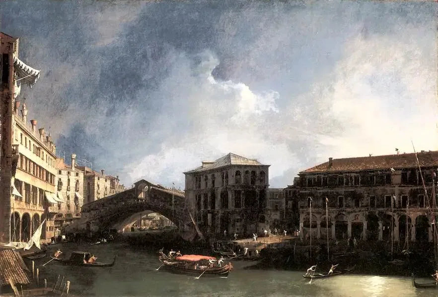 Suuri kanaali Rialton sillan lähellä - Canaletto