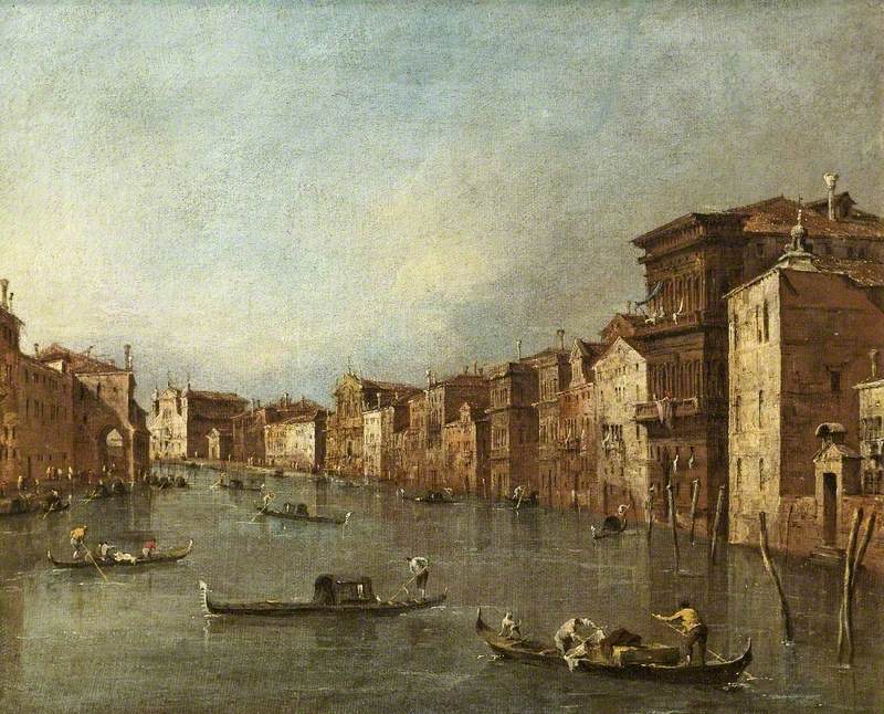 Suuri kanaali, Venetsia, Italia, kohti Santa Maria degli Scalziä ja Santa Luciaa - Francesco Guardi
