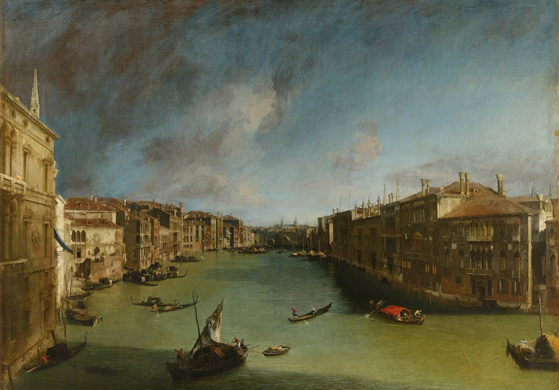 Suuri kanaali, koilliseen päin Balbin palatsilta Rialton sillalle - Canaletto