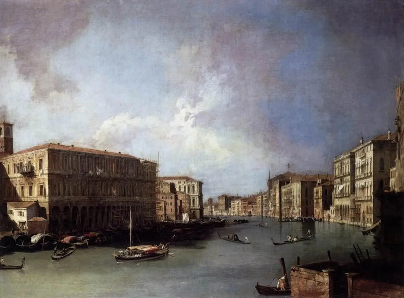 Suuri kanaali, pohjoiseen päin Rialton sillan lähellä - Canaletto