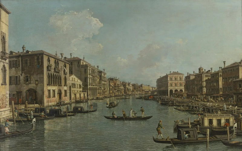 Suuri kanaali katsottuna lounaisesta suuntaan Rialto-sillalle - Canaletto