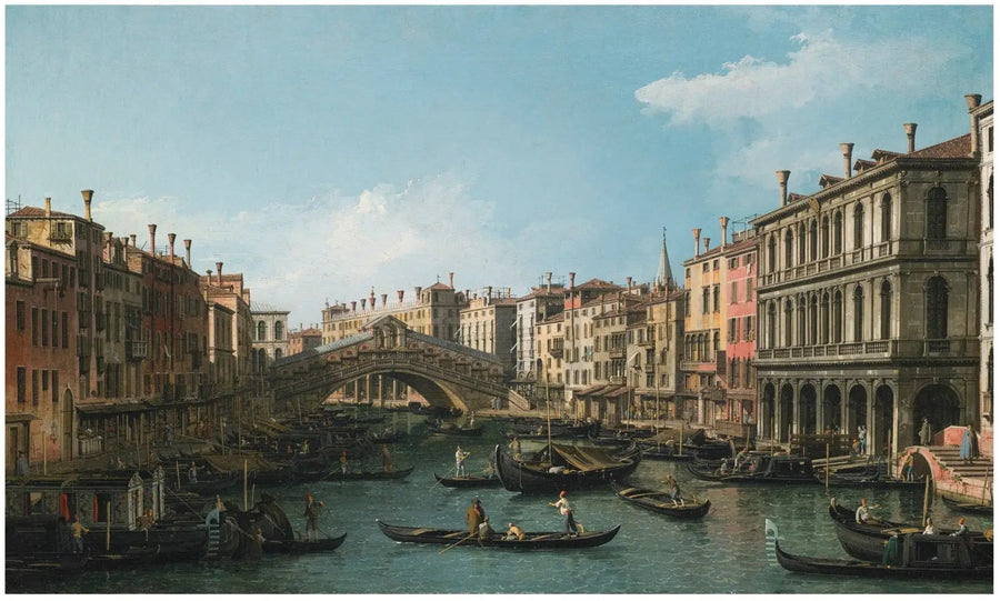Suuri kanaali pohjois-itäisestä näkökulmasta Palazzo Dolfin-Maninilta Rialton sillalle - Canaletto