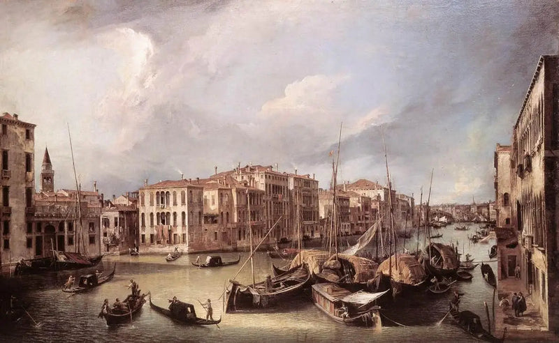 Suuri kanaali pohjois-itästä Rialton sillalle päin - Canaletto