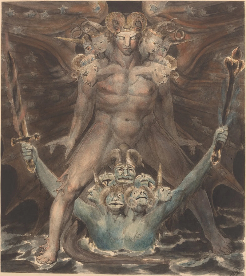 Suuri punainen lohikäärme ja meren peto - William Blake