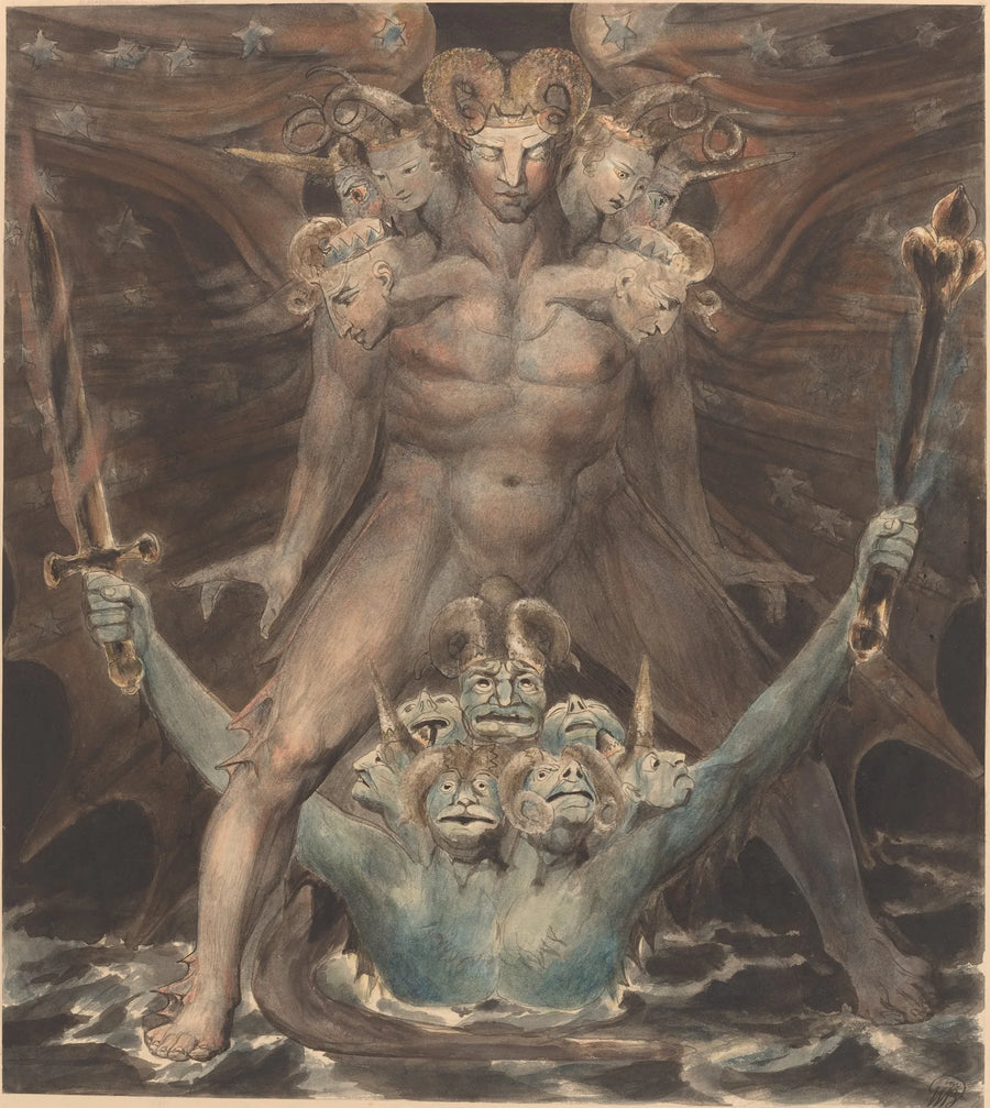 Suuri punainen lohikäärme ja meren peto - William Blake