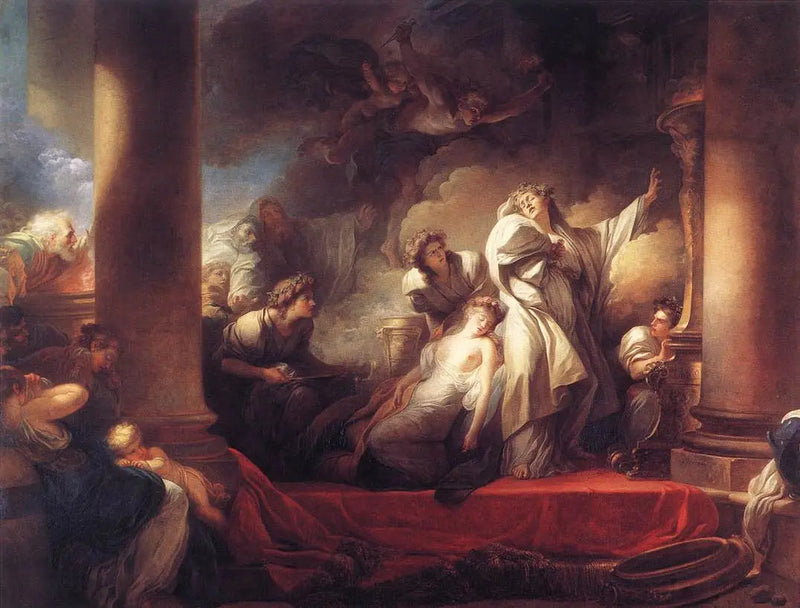 Suuri pappi Corésus uhraa itsensä pelastaakseen Callirhoén - Jean-Honoré Fragonard