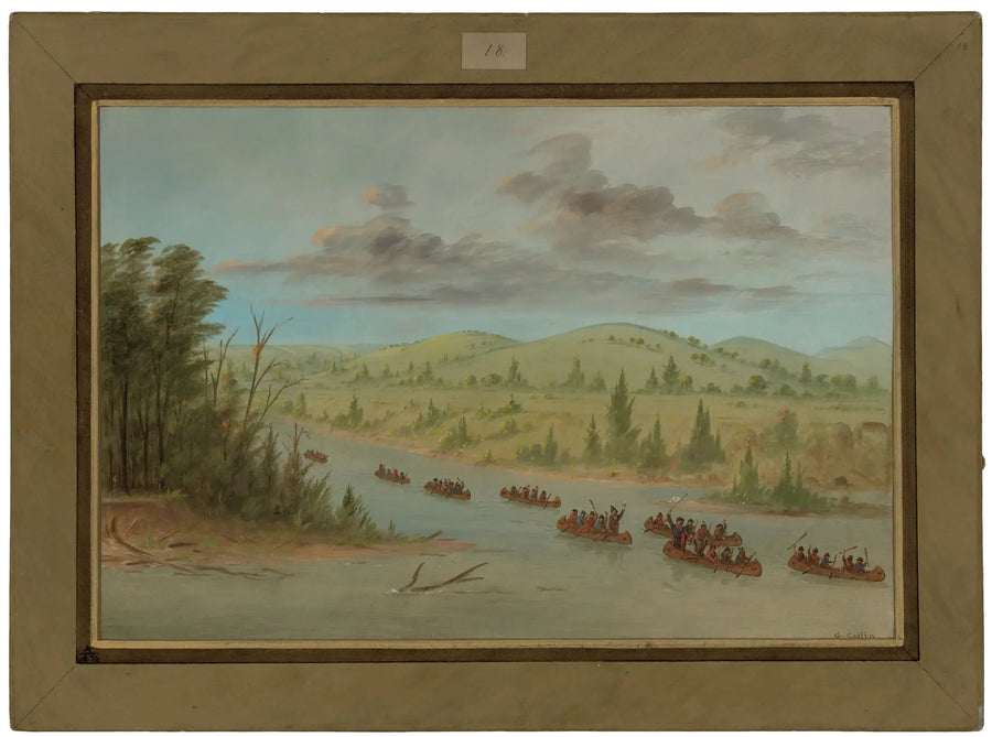 La Salle -ryhmä saapuu Mississippiin kanootilla. 6. helmikuuta 1682 - George Catlin