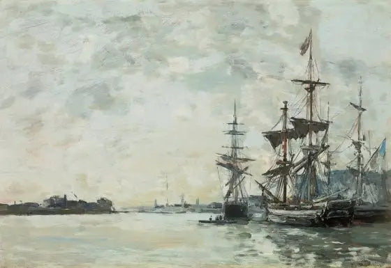 Le Havre, ankkurissa satamassa olevat laivat - Eugène Boudin