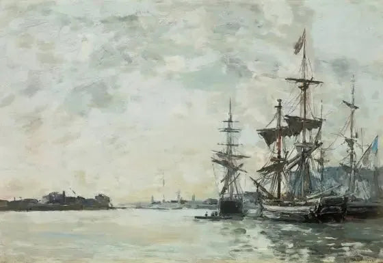 Le Havre, ankkurissa satamassa olevat laivat - Eugène Boudin