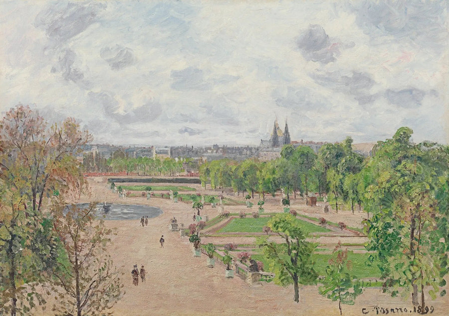 Tuileries-puutarha, keväinen aamu, harmaa sää - Camille Pissarro