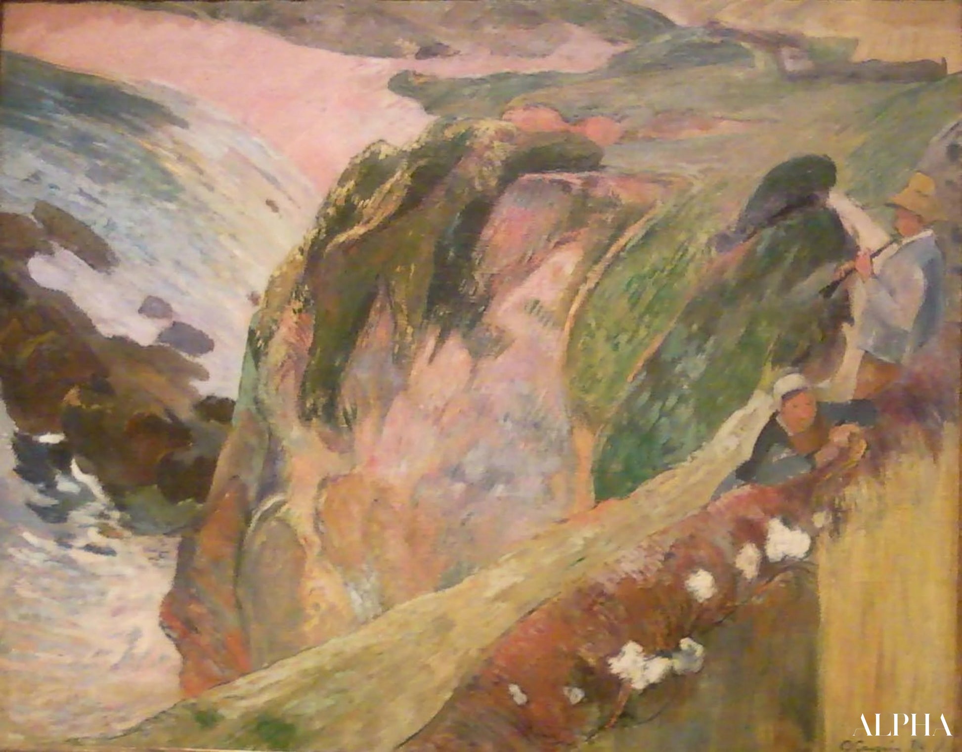 "Flageolet-soittaja kallion päällä - Paul Gauguin - Korkealaatuiset taulujen ja maalauksien reproduktiot"