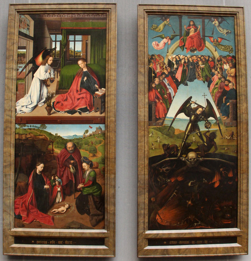 Viimeinen tuomio, enkelintekijä ja Kristuksen syntymä Petrus Christukselta - Petrus Christus