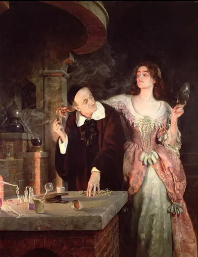 Reproduction du tableau « Le Laboratoire - John Collier » par Alpha Reproduction en peinture à l’huile