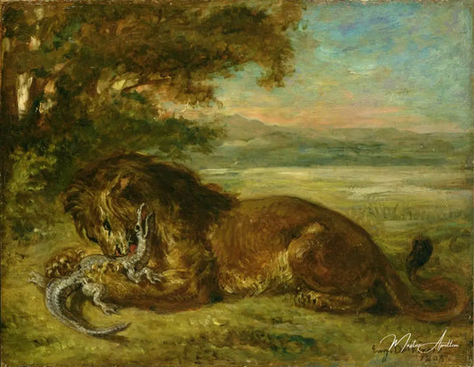 Le lion et l'alligator - Eugène Delacroix - Reproductions de tableaux et peintures haut de gamme