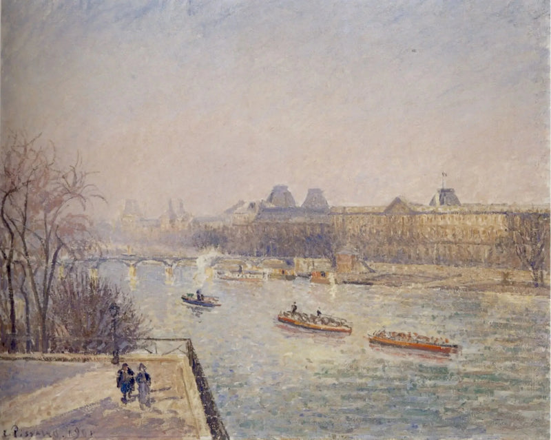 Louvre, aamu, talven aurinko, valkoinen pakkanen - Camille Pissarro