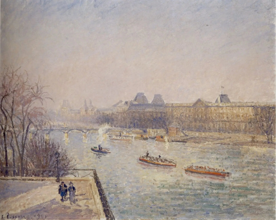 Louvre, aamu, talven aurinko, valkoinen pakkanen - Camille Pissarro