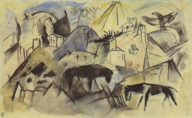 Onneton Tyrolin maa (luonnos) - Franz Marc