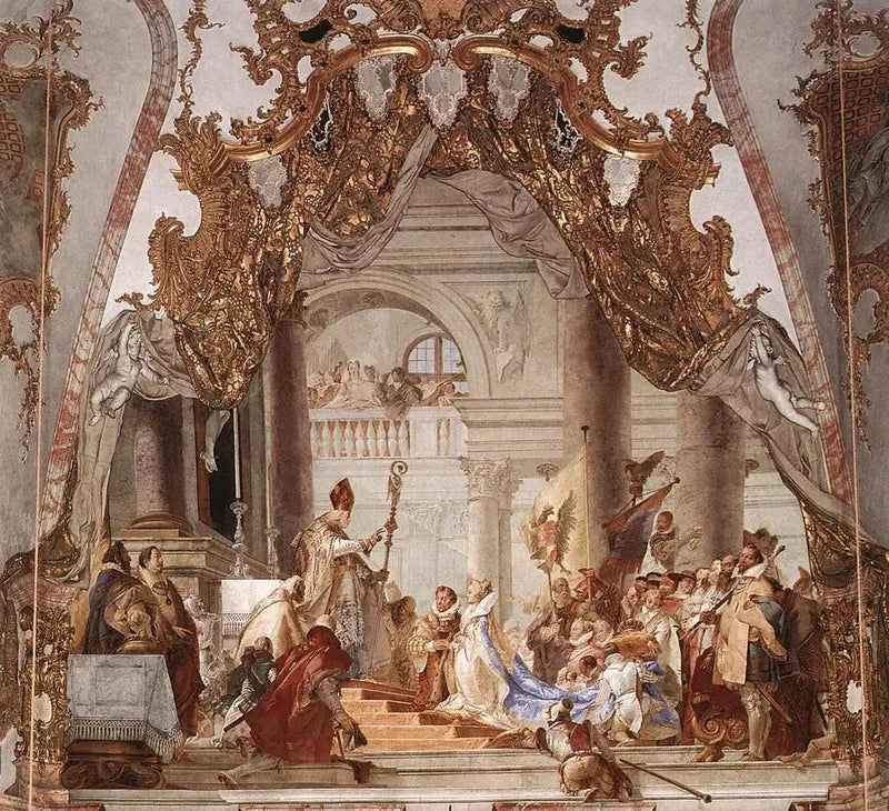 Keisari Friedrich I. Barbarossan ja Beatrice Bourgognen avioliitto, fresko katossa - Giovanni Battista Tiepolo