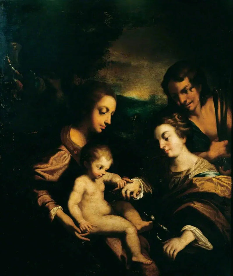 Pyhä Katariinan mystinen avioliitto pyhän Sebastianin kanssa - Antonio da Correggio