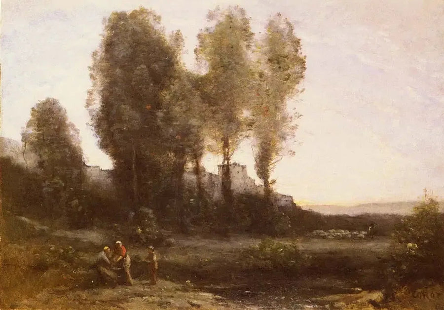 Luostari puiden takana - Jean-Baptiste Camille Corot