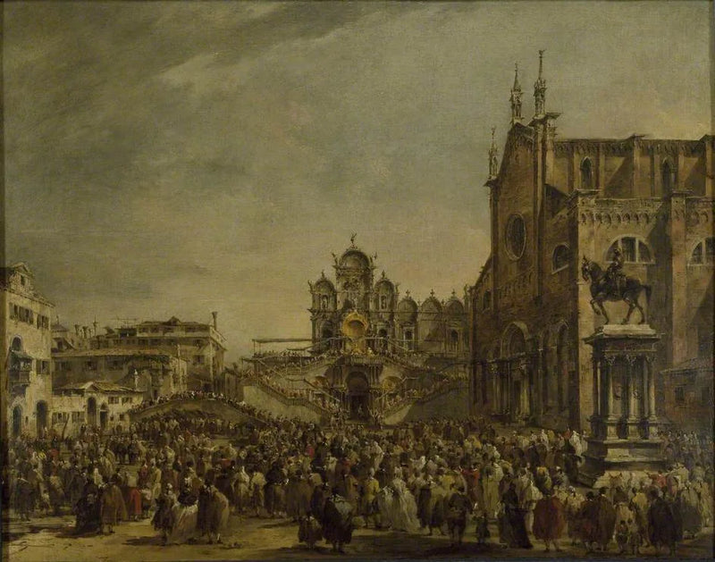 Paavi Pius VI siunaa väkijoukkoa Campo SS Giovanni e Paolo - Francesco Guardi