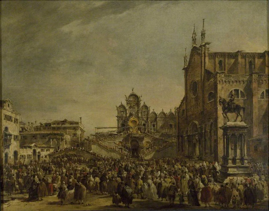 Paavi Pius VI siunaa väkijoukkoa Campo SS Giovanni e Paolo - Francesco Guardi