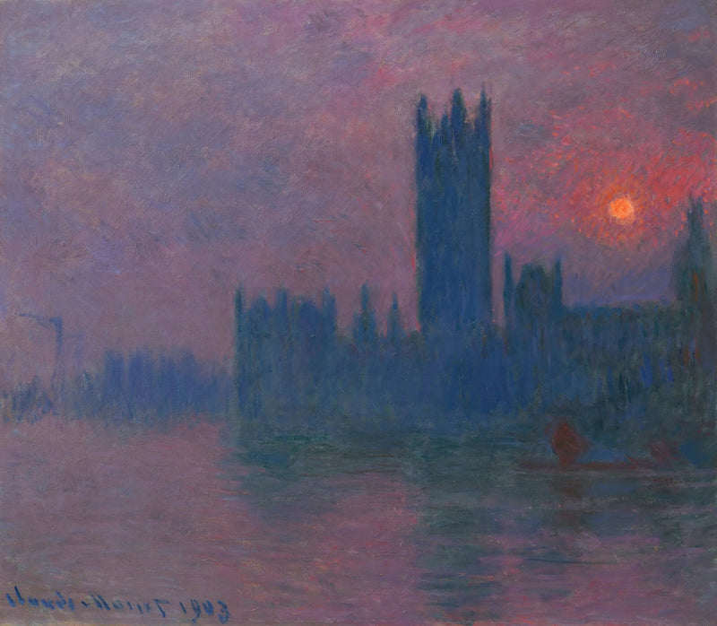 Parlamentti, laskeva aurinko - Claude Monet