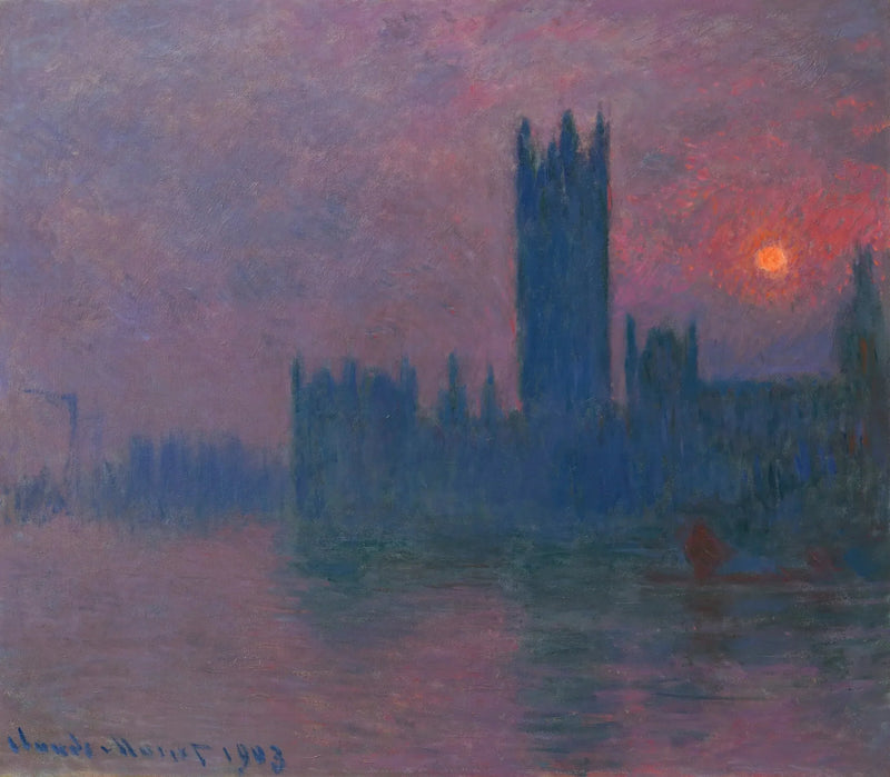 Parlamentti, laskeva aurinko - Claude Monet