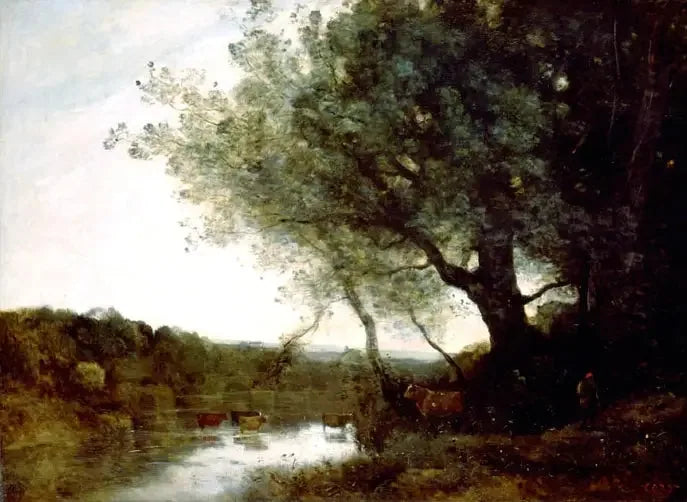 Siltapaikka iltana - Jean-Baptiste Camille Corot