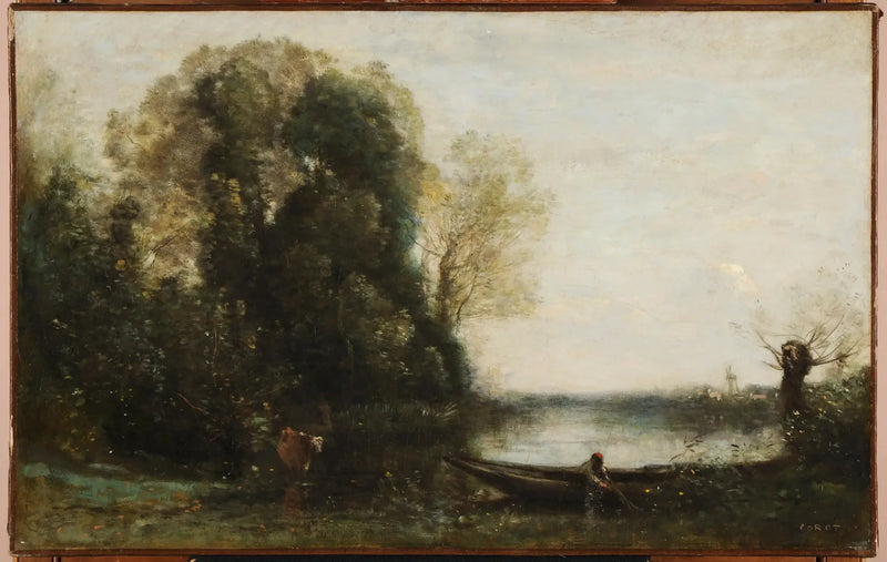 Kalastaja veneellä rannalla - Jean-Baptiste Camille Corot