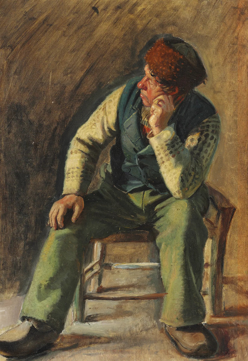 Kalastaja ja pelastaja Lars Gaihede istuu tuolissa. - Michael Peter Ancher