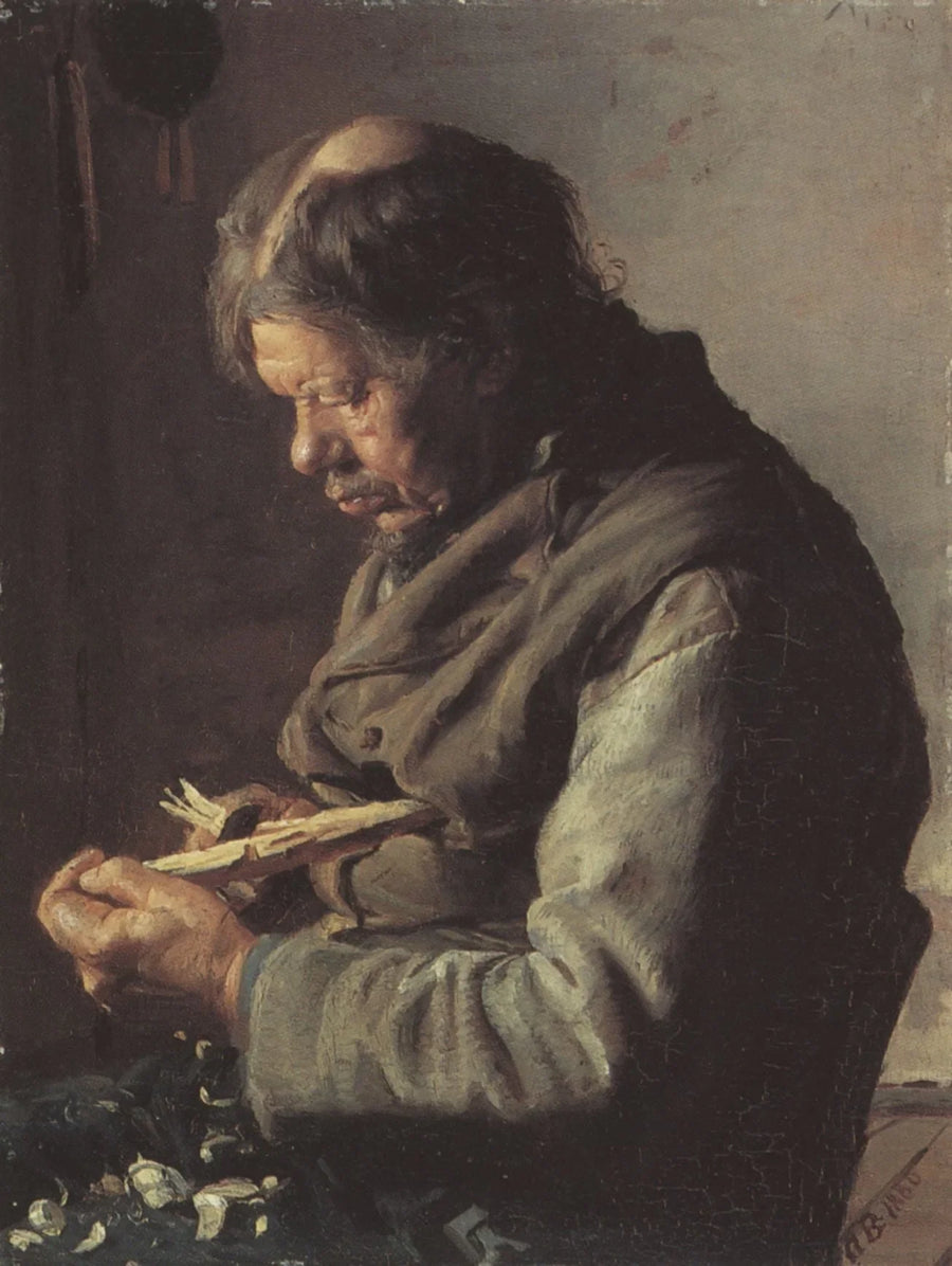 Kalastaja Lars Gaihede veistää kepin - Anna Ancher