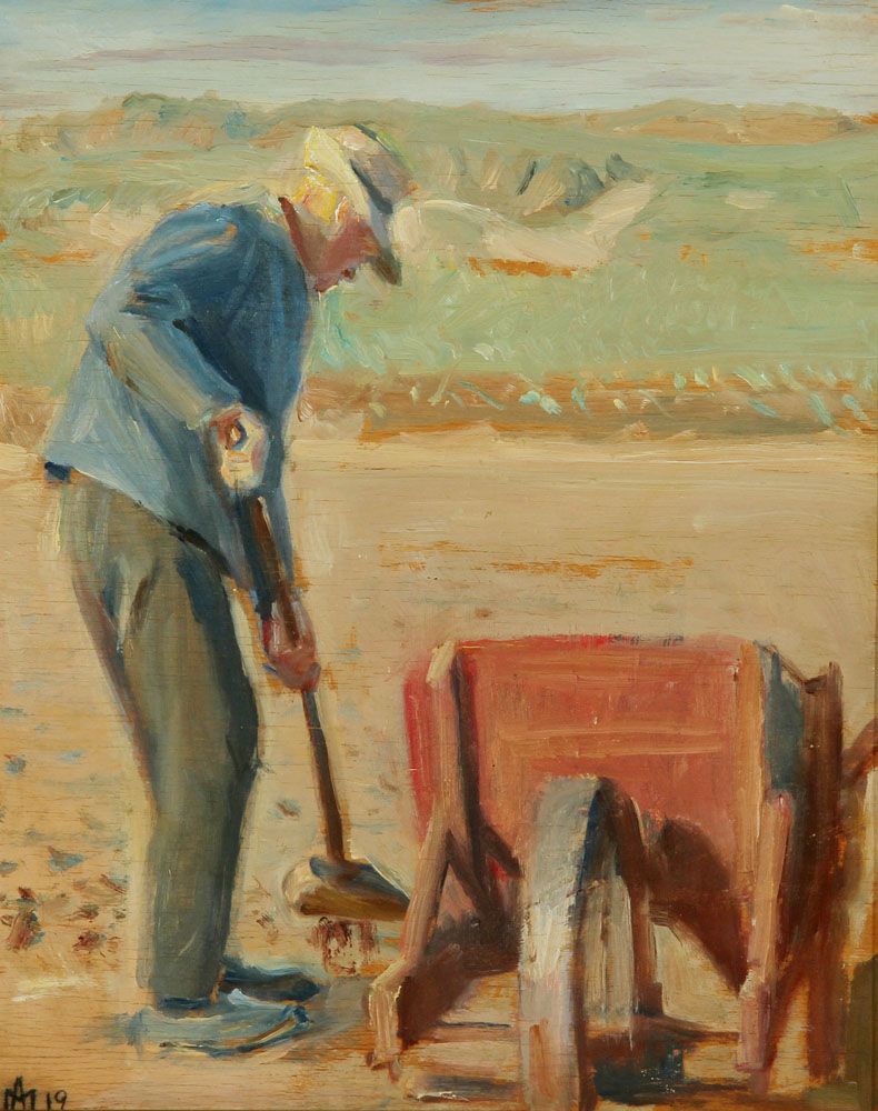Kalastaja Ole Markström työskentelee rannalla. - Michael Peter Ancher