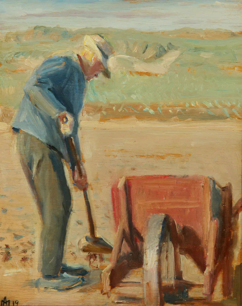 Kalastaja Ole Markström työskentelee rannalla. - Michael Peter Ancher
