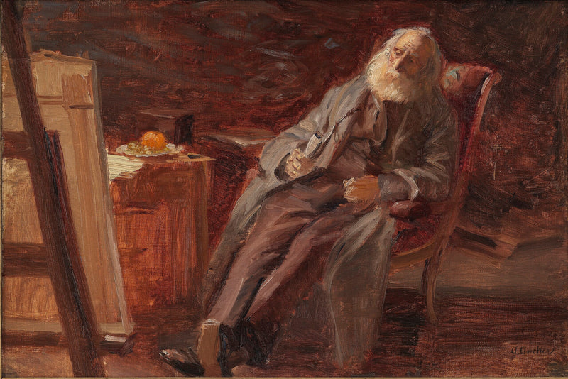 Taidemaalari Vilhelm Kyhn polttaa piippua - Anna Ancher