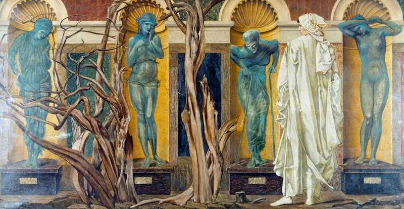 Pyhiinvaeltaja laiskuuden puutarhan ulkopuolella ('Rosen romaani') - Edward Burne-Jones